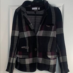 525 America Black, Gray, and Purple Plaid Blazer